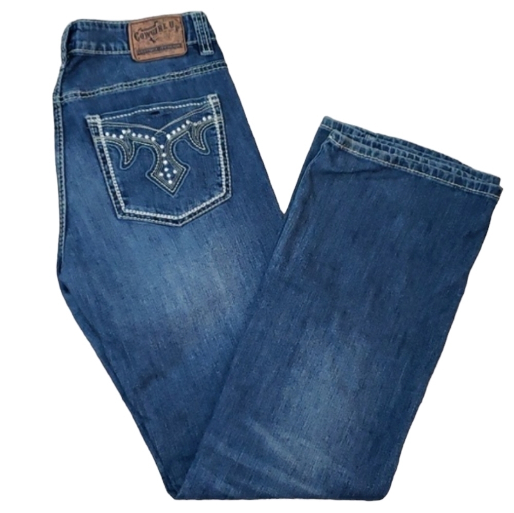 Cowgirl Up~Woman Size 8~Blue Denim Jeans Boot cut.